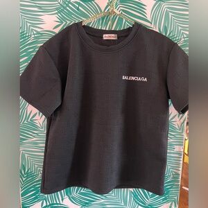Balenciaga Women's Black Short Sleeve Logo Sweater top medium